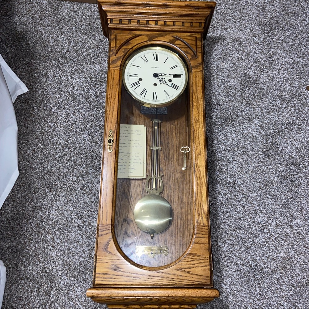 Howard Miller Westmont wall clock #613-110 walnut w oak Yorkshire finish